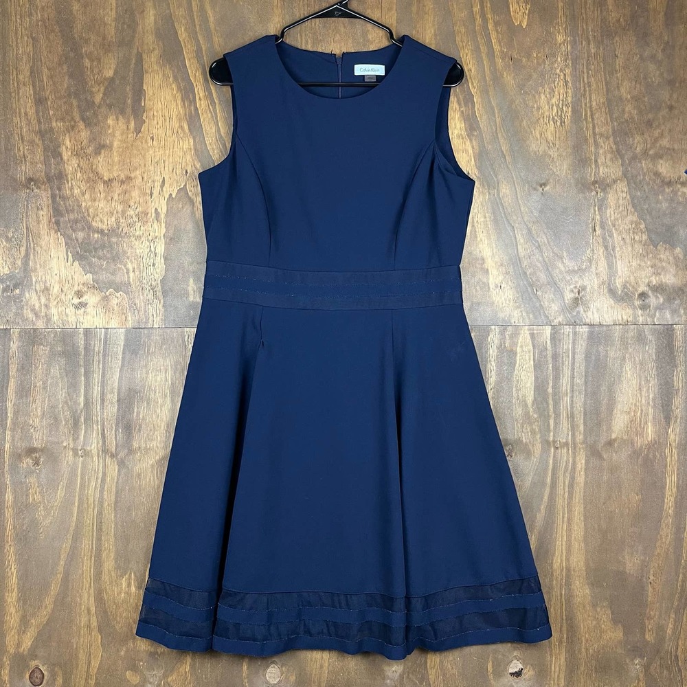 Calvin Klein Womens Dress Navy Blue Normcore Workwear Corpcore Stretch 14